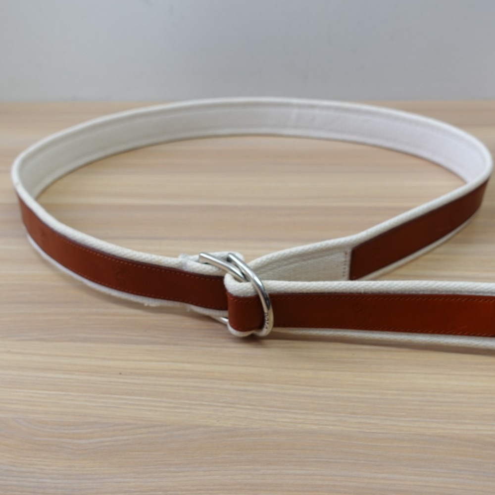 Vintage Polo Ralph Lauren Belt 36 M White Brown Skinny Leather Nautical Anchor